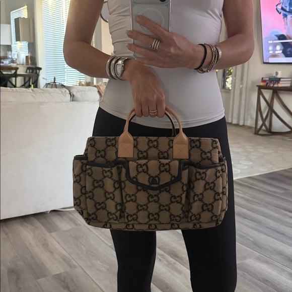 GUCCI MINI DIAPER BAG IN WOOL BLACK/TAUPE *AUTHENTIC* - Picture 10 of 10